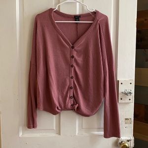 Long sleeve pink button up sweater.  Size L